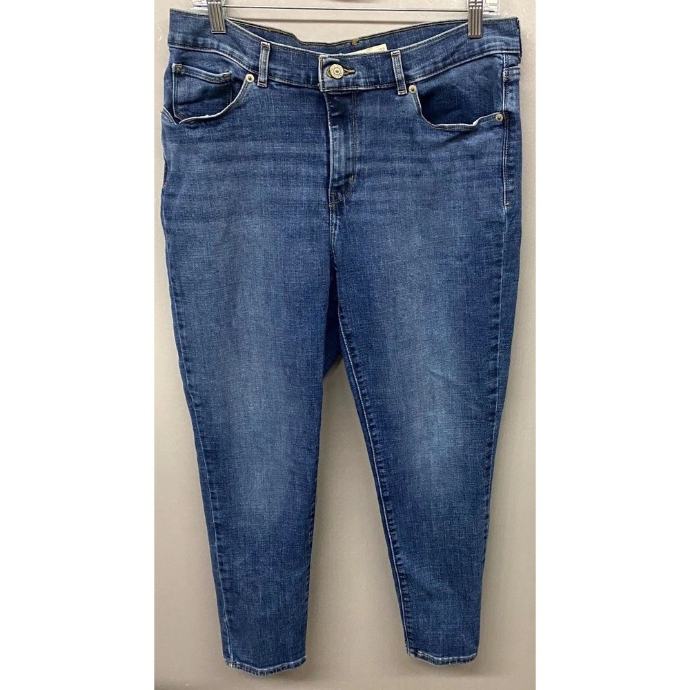 Levi's Classic Crop Jeans Womens 14 Blue Whiskered Denim Cotton Logo Skinny Leg